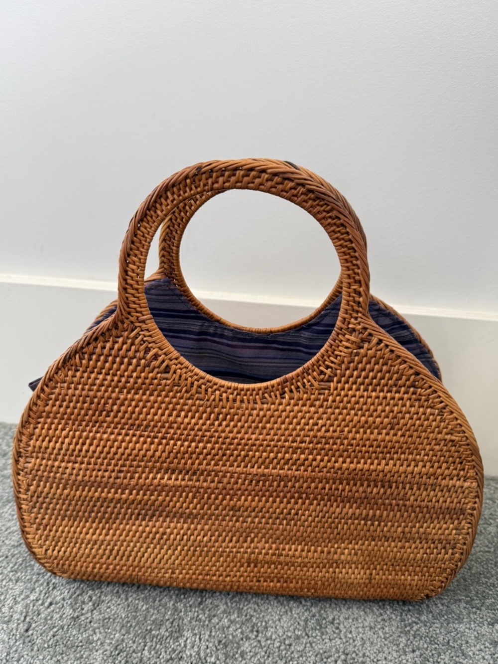 Anthropologie Bali rattan reed woven weave honey brown medium hand bag tote lned - Picture 4 of 6